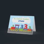 Grandson 3rd Birthday Colorful Train on Track Card<br><div class="desc">It’s time to get personal with your dear grandson once he comes to celebrate his 3rd birthday. This card with a customizable front wherein you can personalize his name would be perfect to give him and greet him in a fun way.</div>