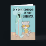Grandson 4th Birthday Beach Funny Cool Racoon Card<br><div class="desc">Celebrate your grandson's 4th birthday with this adorable beach-themed card featuring a cool racoon in sunglasses and a tropical shirt striking a pose beside a surfboard. With its sunny ocean vibe, playful shells in the sand, and bright aqua background, this design is perfect for summer birthdays or beach-loving kids. The...</div>