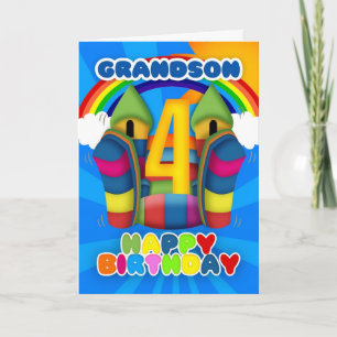 Grandson 4th Birthday Card With Bouncy Castle And