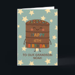 Grandson 4th Birthday Cute Custom Chocolate Cake Card<br><div class="desc">Celebrate your grandson's big day with this adorable 4th birthday card featuring a cute smiling choco cake character illustration, colourful sprinkles, and a cheerful “Happy Birthday” message. Set against a playful star background, this card is perfect for kids who love fun, silly, and sweet designs. Personalise it with the child’s...</div>