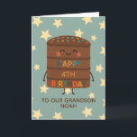 Grandson 4th Birthday Cute Custom Chocolate Cake Card<br><div class="desc">Celebrate your grandson's big day with this adorable 4th birthday card featuring a cute smiling choco cake character illustration, colourful sprinkles, and a cheerful “Happy Birthday” message. Set against a playful star background, this card is perfect for kids who love fun, silly, and sweet designs. Personalise it with the child’s...</div>