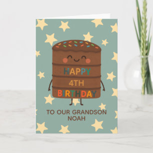 Grandson 4th Birthday Cute Custom Chocolate Cake Card