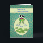 Grandson, 4th Birthday, Frog Card<br><div class="desc">Time for your grandson’s 4th birthday!  This funny frog jumping on a lily pad has a brightly coloured background. He will love this frog card on his 4th birthday!</div>