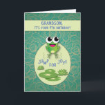 Grandson, 4th Birthday, Frog Card<br><div class="desc">Time for your grandson’s 4th birthday!  This funny frog jumping on a lily pad has a brightly coloured background. He will love this frog card on his 4th birthday!</div>
