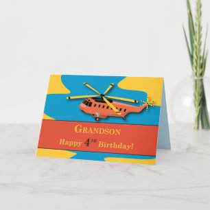 Grandson, 4th Birthday with Helicopter Card