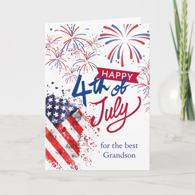 Grandson 4th of July Patriotic Card (Front)