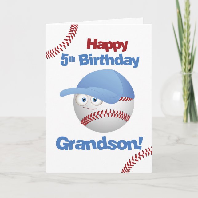 Grandson 5th Birthday Funny Baseball Face Card (Front)