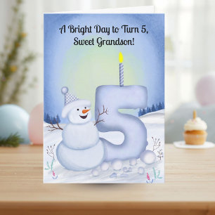 Grandson 5th Birthday Snowman Snowy  Card