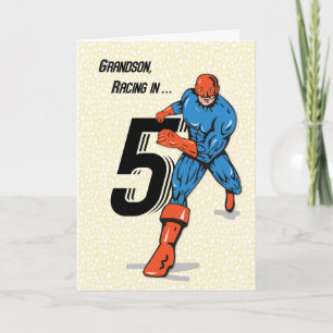 Grandson 5th Birthday Superhero Card