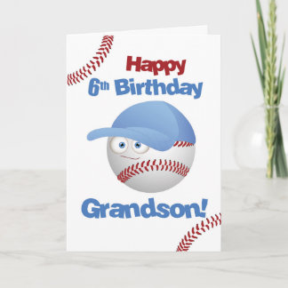 Grandson 6th Birthday Funny Baseball Face Card