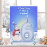 Grandson 6th Birthday Snowman Snowy  Card<br><div class="desc">This whimsical winter illustration is perfect for celebrating your grandson's sixth birthday designed to be fully winter with colors and details. A cheerful snowman stands proudly beside the snowy “6” he has just built, admiring his handiwork with a joyful expression. Snowballs are scattered around the base, adding playful movement, while...</div>