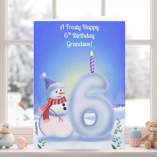 Grandson 6th Birthday Snowman Snowy  Card (Creator Uploaded)