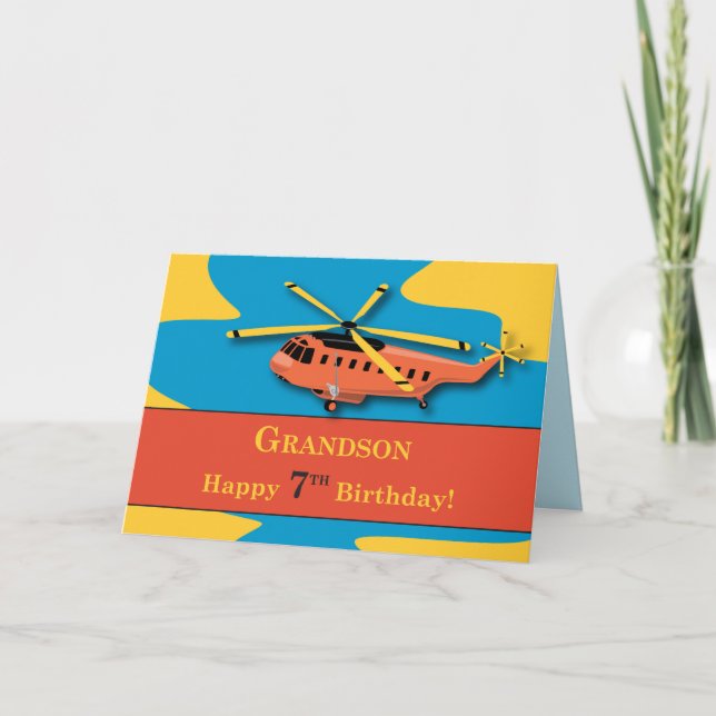Grandson, 7th Birthday with Helicopter Card (Front)