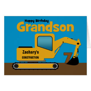 Grandson 7th Birthday Yellow Excavator Add Name