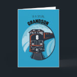 Grandson 8th Birthday Train, Little Boy, Blue Card<br><div class="desc">his card in blue,  red,  black and white colours is perfect for a little boy. A train with a big number eight comes fast with good wishes for your Grandson on his 8th Birthday.</div>