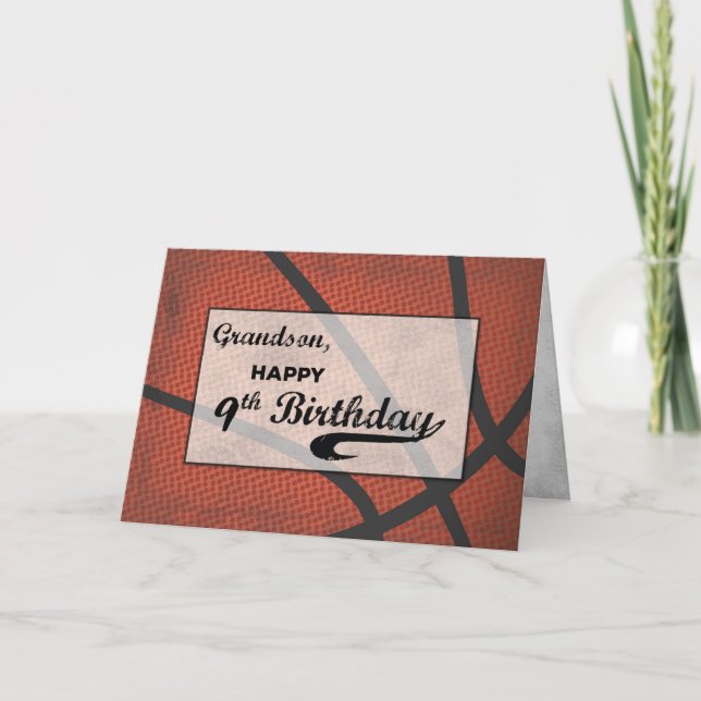 Grandson 9th Birthday Basketball Large Distressed Card (Front)
