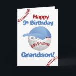 Grandson 9th Birthday Funny Baseball Face Card<br><div class="desc">Celebrate a home run of joy with our baseball card for the ninth birthday. The bouncing letters and the funny baseball character set the stage for an epic celebration. Inside, find a heartfelt message that echoes the sentiment of the inside message – a perfect match for your grandson's big day!...</div>