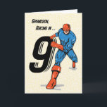 Grandson 9th Birthday Superhero Card<br><div class="desc">He’s 9 years old,  and a real superhero! This birthday card,  with a superhero running in with the number 9,  will delight your grandson as you wish him a happy birthday!</div>