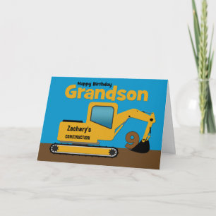 Grandson 9th Birthday Yellow Excavator Add Name Card