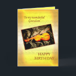 Grandson, a musical birthday card with a violin<br><div class="desc">A musical card featuring a violin lying on silk. In the background is a page of sheet music. See the whole range of cards for ages and relationships in my store. All artwork copyright Norma Cornes</div>