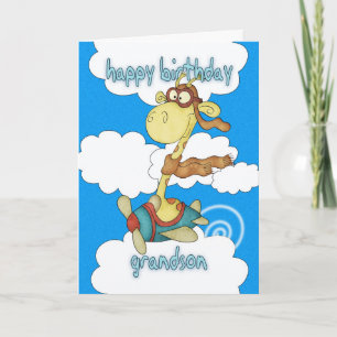Grandson Aeroplane / Aeroplane Giraffe Birthday Ca Card