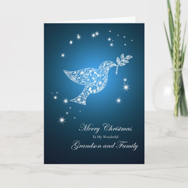 Grandson and family, Dove of peace Christmas card (Front)