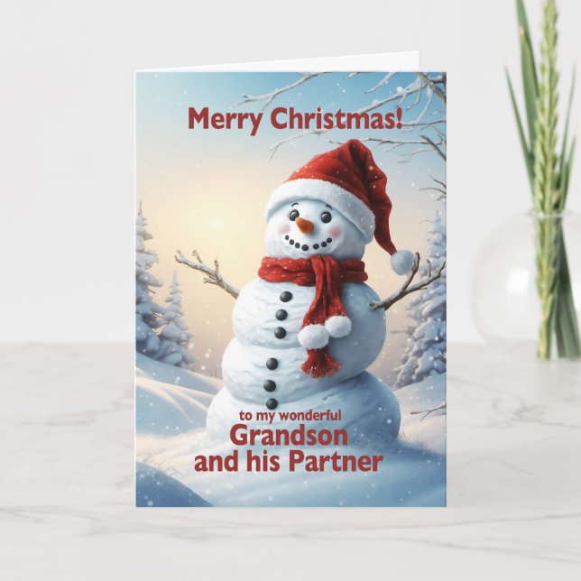 Grandson and his Partner Christmas Snowman  Holiday Card (Front)