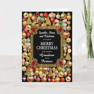 Grandson and Partner Merry Christmas Ornaments Holiday Card