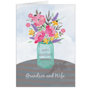 Grandson and Wife Anniversary Jar Vase w/ Flowers