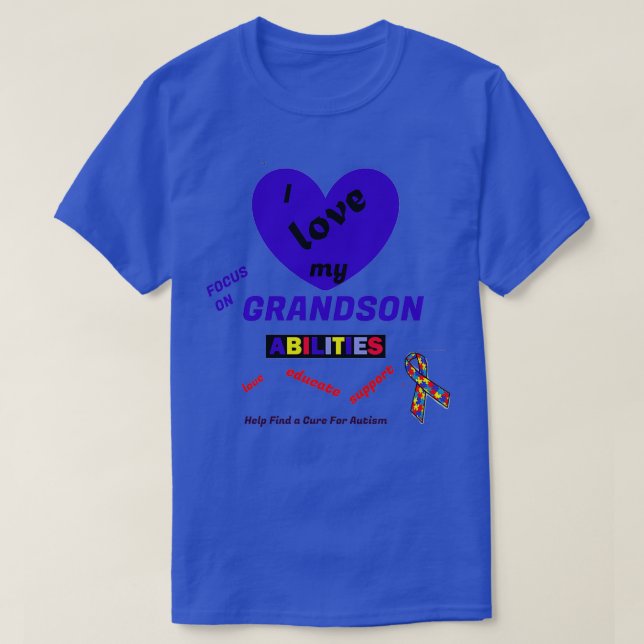 Grandson Autism Awareness Ts Gifts Cure Autism T-Shirt (Design Front)