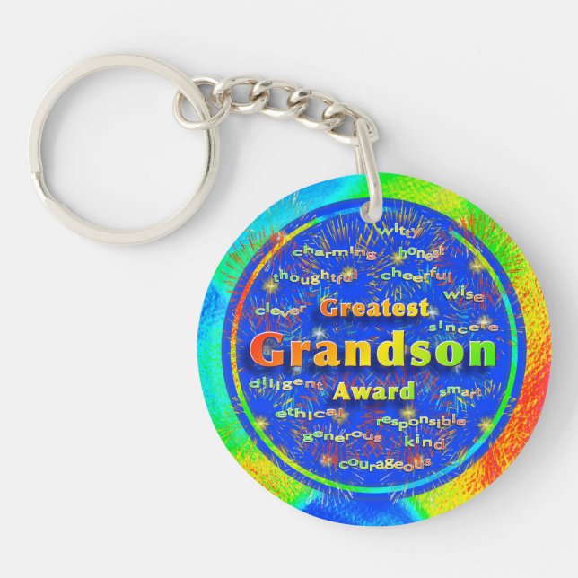 Grandson Award Birthday Fireworks Key Ring (Front)