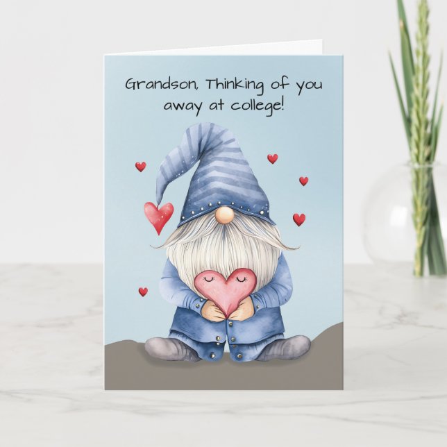 Grandson Away at College Valentine Funny Gnome Card (Front)