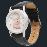 Grandson baby photo grandfather watch<br><div class="desc">A gift or keepsake of a newborn baby,  grandmother,  grandma's first grandson. Template for your own photo.  Black letters and the text: 1st Grandson. Modern hand lettered style script. Black clock numbers from 8 to 4.</div>