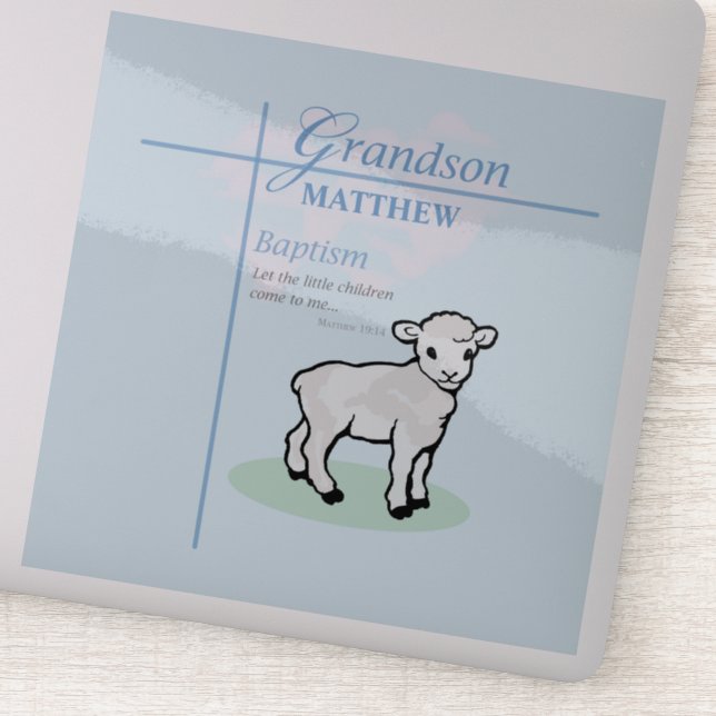 Grandson Baptism Blue Boy Lamb Personalised (Detail)