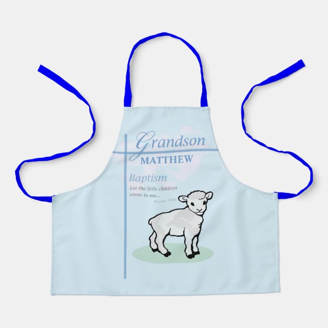 Grandson Baptism Blue Boy Lamb Personalised Apron (Front)