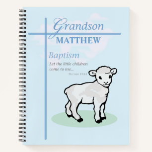 Grandson Baptism Blue Boy Lamb Personalised Notebook