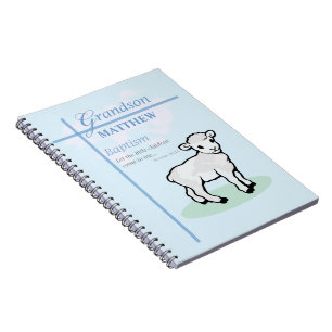 Grandson Baptism Blue Boy Lamb Personalised Notebook