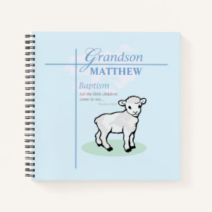 Grandson Baptism Blue Boy Lamb Personalised Notebook