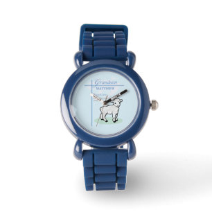 Grandson Baptism Blue Boy Lamb Personalised Watch