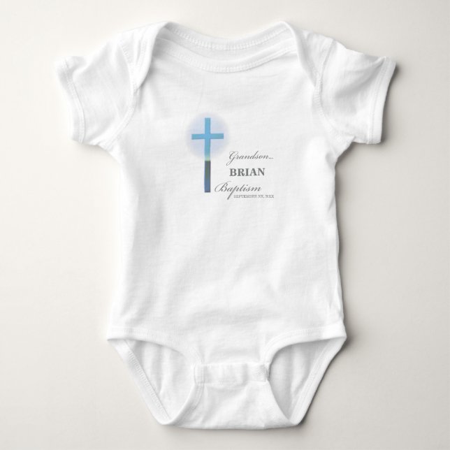 Grandson Baptism Blue Lace Personalised Baby Bodysuit (Front)