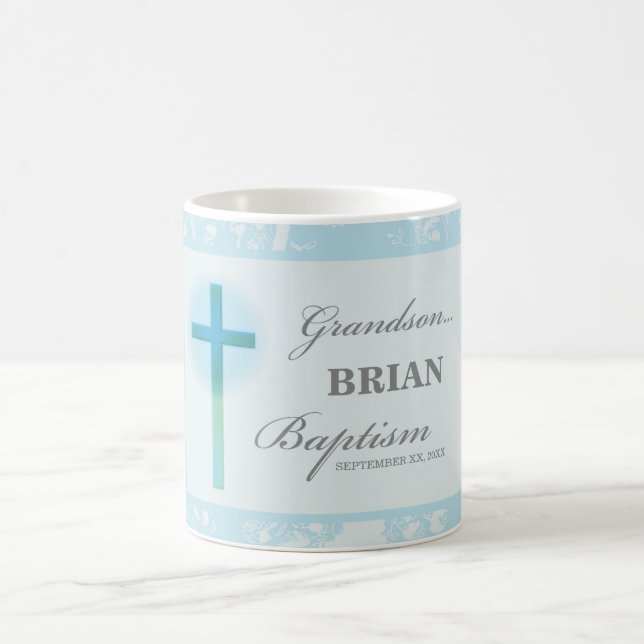 Grandson Baptism Blue Lace Personalised Coffee Mug (Center)
