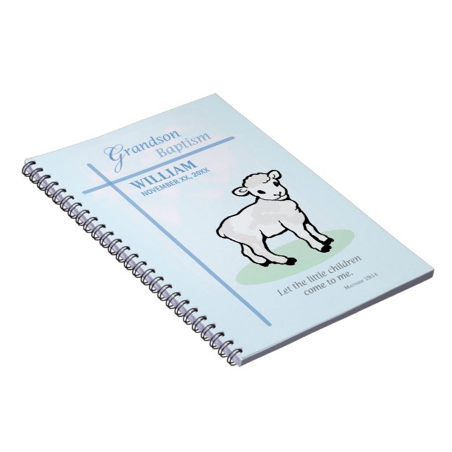 Grandson Baptism Blue Lamb Personalised Notebook (Right Side)