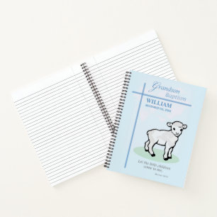 Grandson Baptism Blue Lamb Personalised Notebook