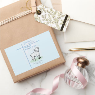 Grandson Baptism Blue Lamb Personalised Rectangular Sticker