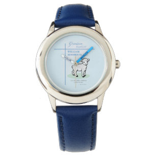 Grandson Baptism Blue Lamb Personalised Watch