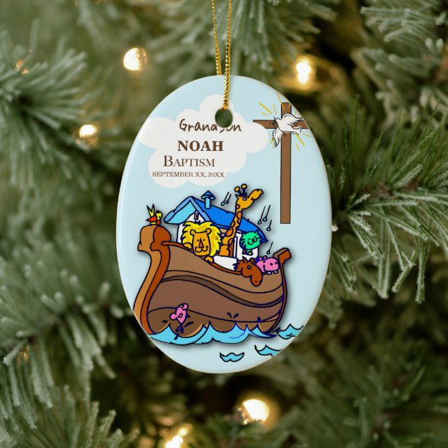 Grandson Baptism Noah's Ark Personalised Ceramic Tree Decoration (Tree)