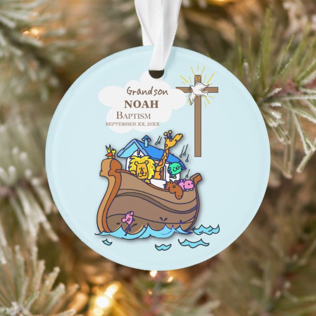 Grandson Baptism Noah's Ark Personalised Ornament (Tree)