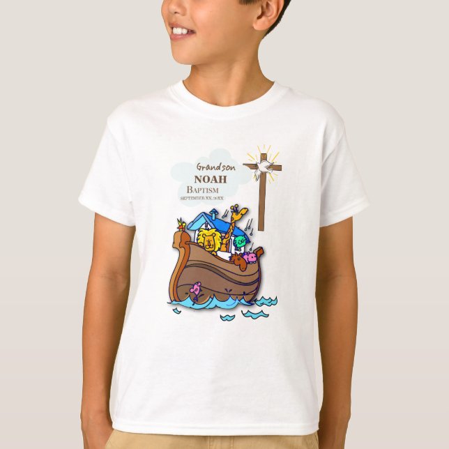 Grandson Baptism Noah's Ark Personalised T-Shirt (Front)