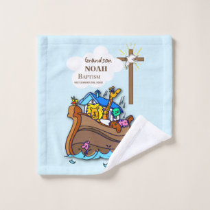 Grandson Baptism Noah's Ark Personalised Wash Cloth