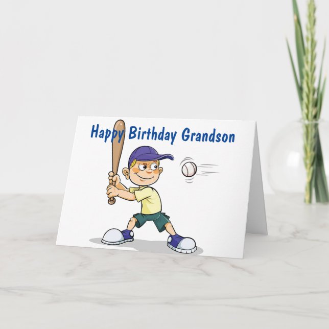 **GRANDSON** BATTER UP/HAVE A HAPPY BIRTHDAY CARD (Front)